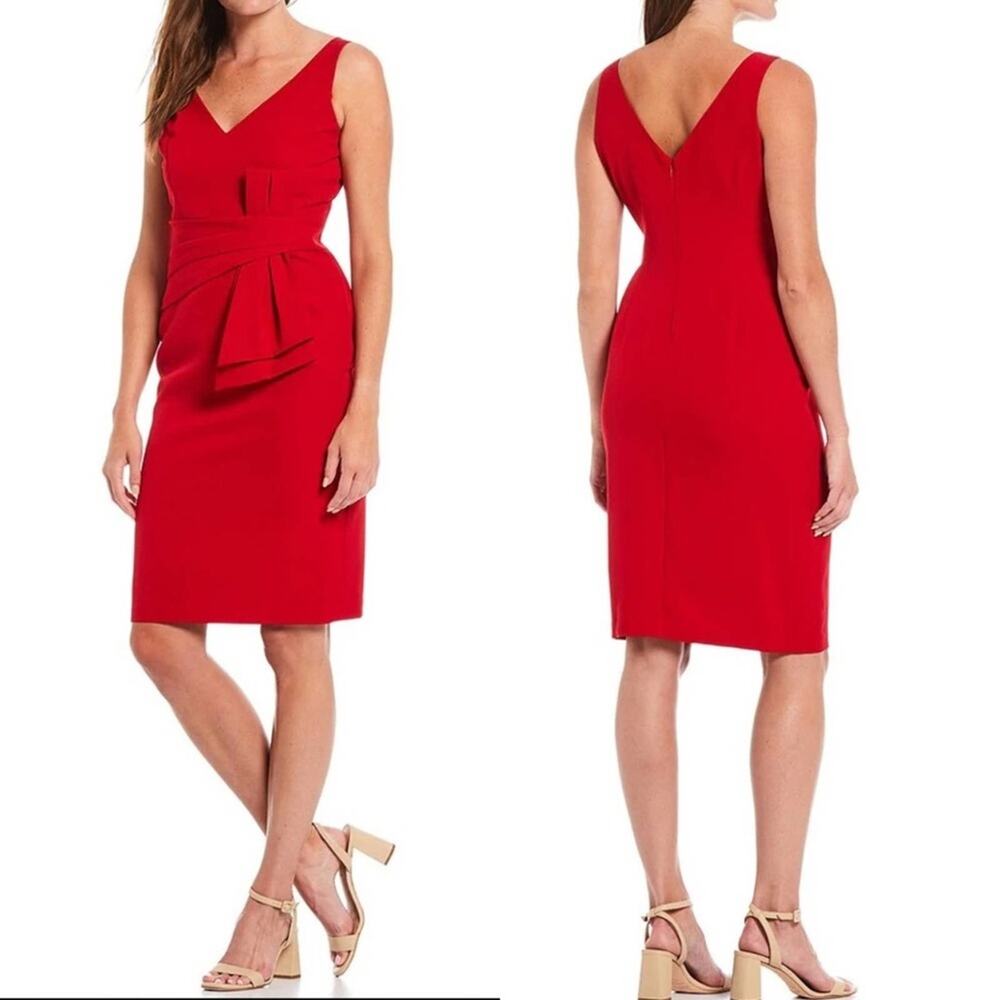 NWT Marina • V-Neck Sleeveless Crepe Bow Side Sheath Dress Size 4